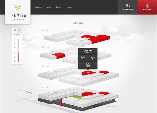 The Apparment Unit selections part of the website.